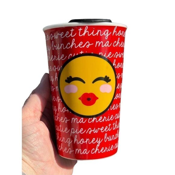 12oz smiley face Ceramic Travel Mug - Picture 1 of 2